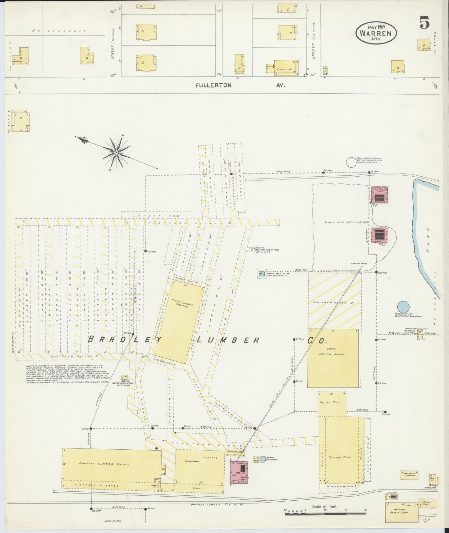 Sanborn Fire Insurance Map from Warren, Bradley County, Arkansas (1907), Sheet #0005 - Complete Map Set gallery image, historic Sanborn map, vintage wall art, Arkansas Arkansas