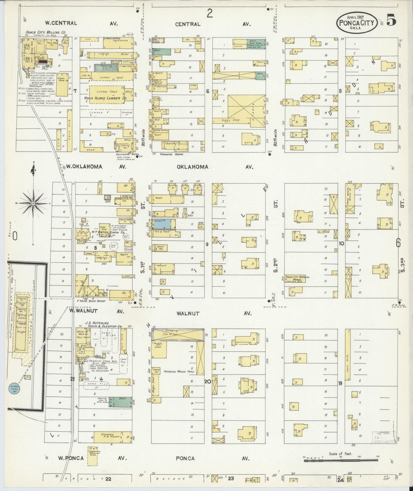 Sanborn Fire Insurance Map from Ponca City, Kay County, Oklahoma (1907), Sheet #0005 - Complete Map Set gallery image, historic Sanborn map, vintage wall art, Oklahoma Oklahoma