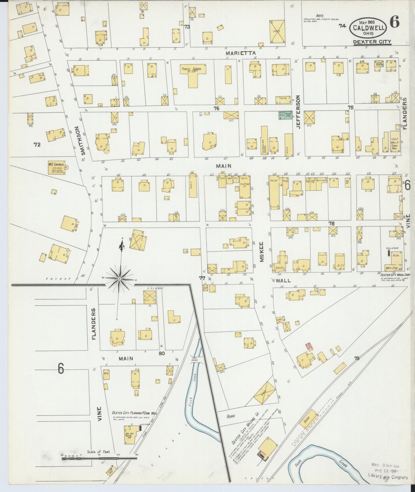 Sanborn Fire Insurance Map from Caldwell, Noble County, Ohio (1905), Sheet #0006 - Historic Sanborn Fire Insurance Map Print, vintage old map wall art, antique decor, genealogy gift, Ohio Ohio map