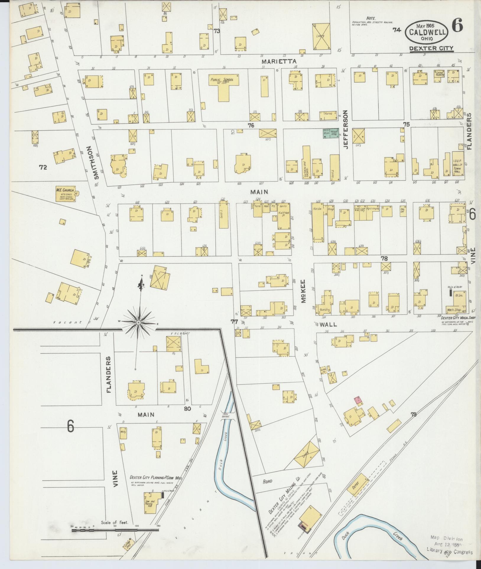 Sanborn Fire Insurance Map from Caldwell, Noble County, Ohio (1905), Sheet #0006 - Historic Sanborn Fire Insurance Map Print, vintage old map wall art, antique decor, genealogy gift, Ohio Ohio map