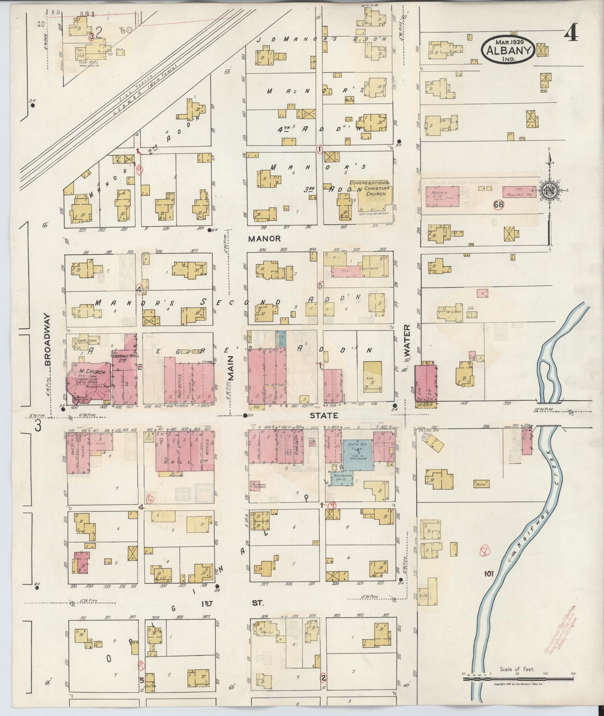 Sanborn Fire Insurance Map from Albany, Delaware County, Indiana (1943), Sheet #0004 - Historic Sanborn Fire Insurance Map Print, vintage old map wall art, antique decor, genealogy gift, Indiana Indiana map