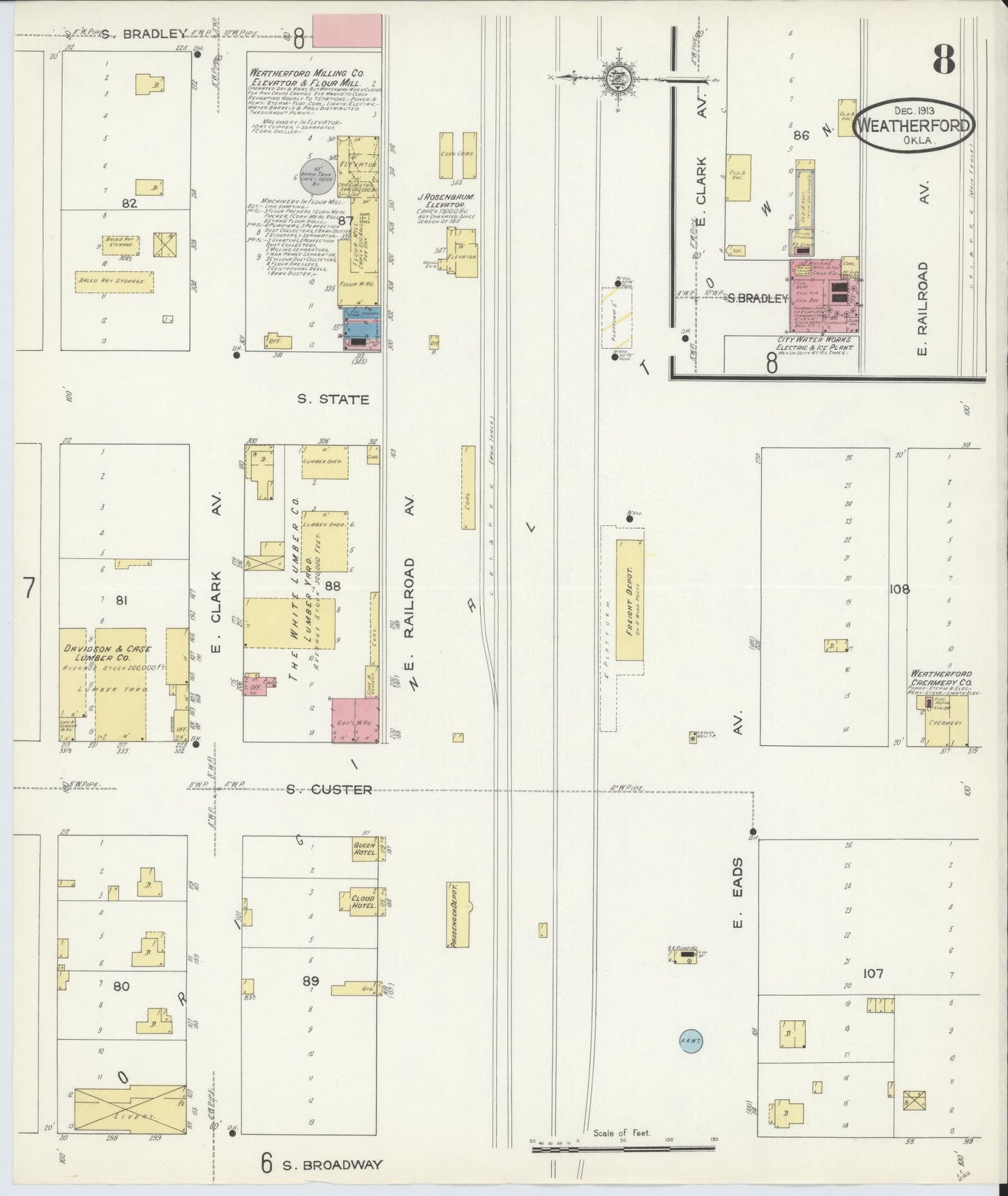 Sanborn Fire Insurance Map from Weatherford, Custer County, Oklahoma (1913), Sheet #0008 - Complete Map Set gallery image, historic Sanborn map, vintage wall art, Oklahoma Oklahoma