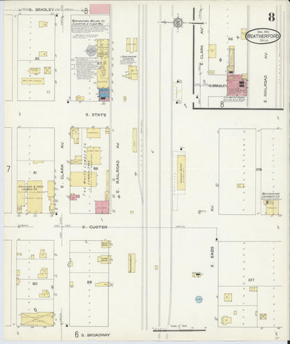 Sanborn Fire Insurance Map from Weatherford, Custer County, Oklahoma (1913), Sheet #0008 - Complete Map Set gallery image, historic Sanborn map, vintage wall art, Oklahoma Oklahoma