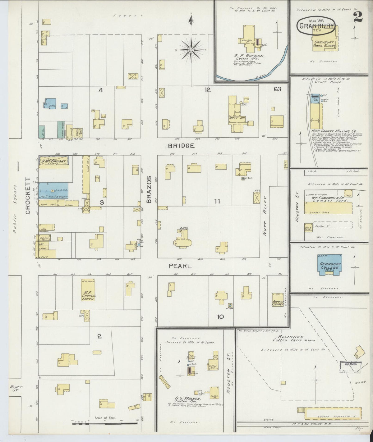 Sanborn Fire Insurance Map from Granbury, Hood County, Texas (1893), Sheet #0002 - Complete Map Set gallery image, historic Sanborn map, vintage wall art, Texas Texas