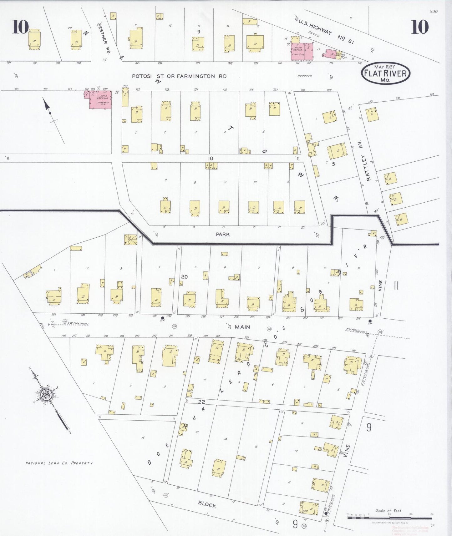 Sanborn Fire Insurance Map from Flat River, Saint Francois County, Missouri (1927), Sheet #0010 - Historic Sanborn Fire Insurance Map Print, vintage old map wall art, antique decor, genealogy gift, Missouri Missouri map