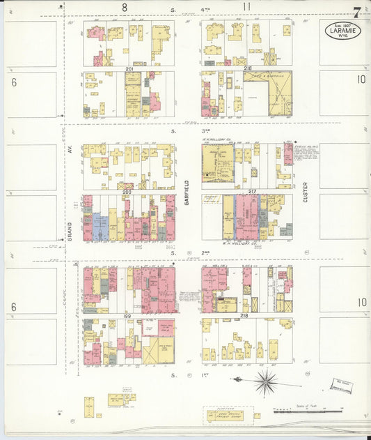 Sanborn Fire Insurance Map from Laramie, Albany County, Wyoming (1907), Sheet #0007 - Historic Sanborn Fire Insurance Map Print, vintage old map wall art, antique decor, genealogy gift, Wyoming Wyoming map