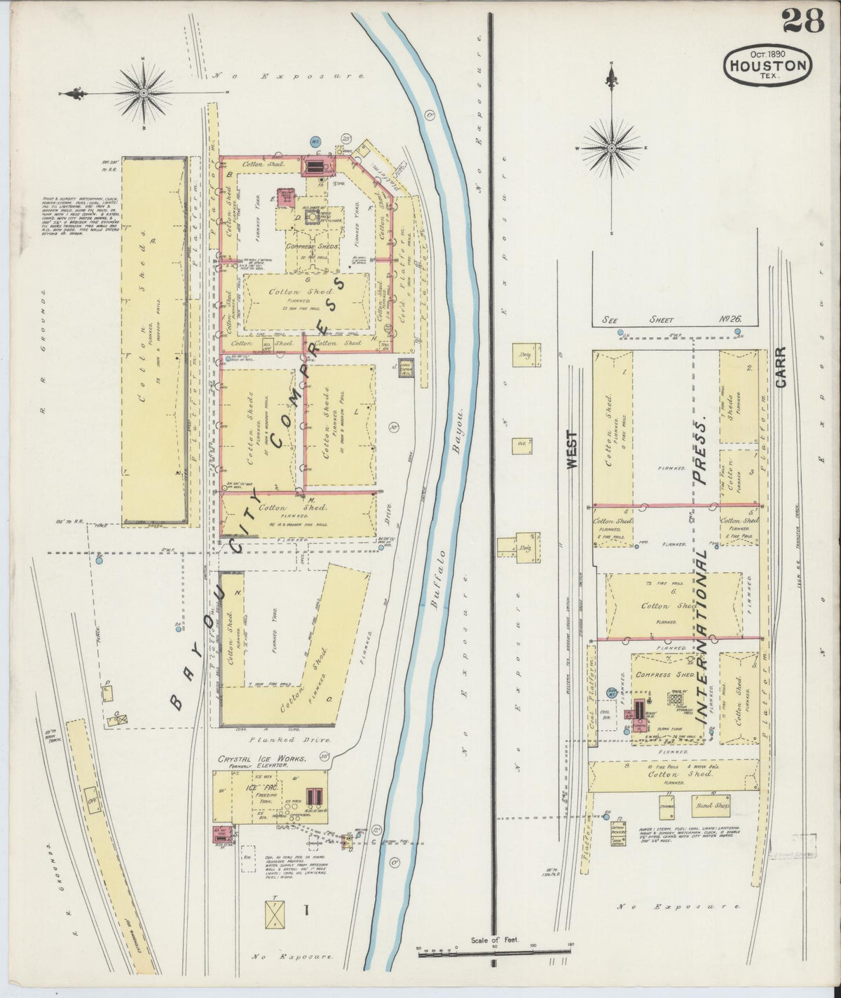Sanborn Fire Insurance Map from Houston, Harris County, Texas (1890), Sheet #0028 - Complete Map Set gallery image, historic Sanborn map, vintage wall art, Texas Texas