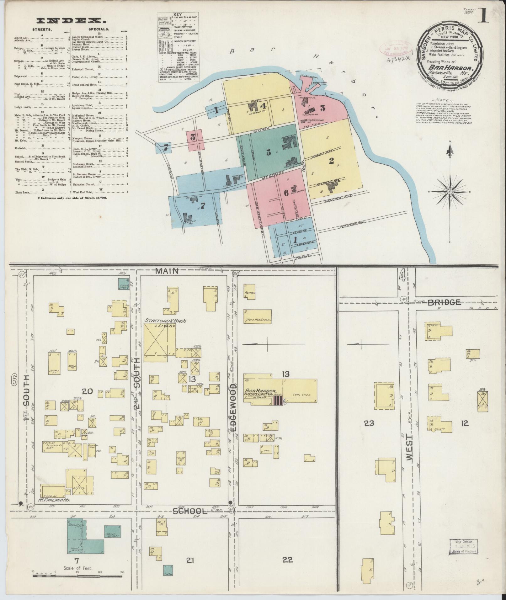 Sanborn Fire Insurance Map from Bar Harbor, Hancock County, Maine. (1892) – Historic Sanborn Fire Insurance Map Print