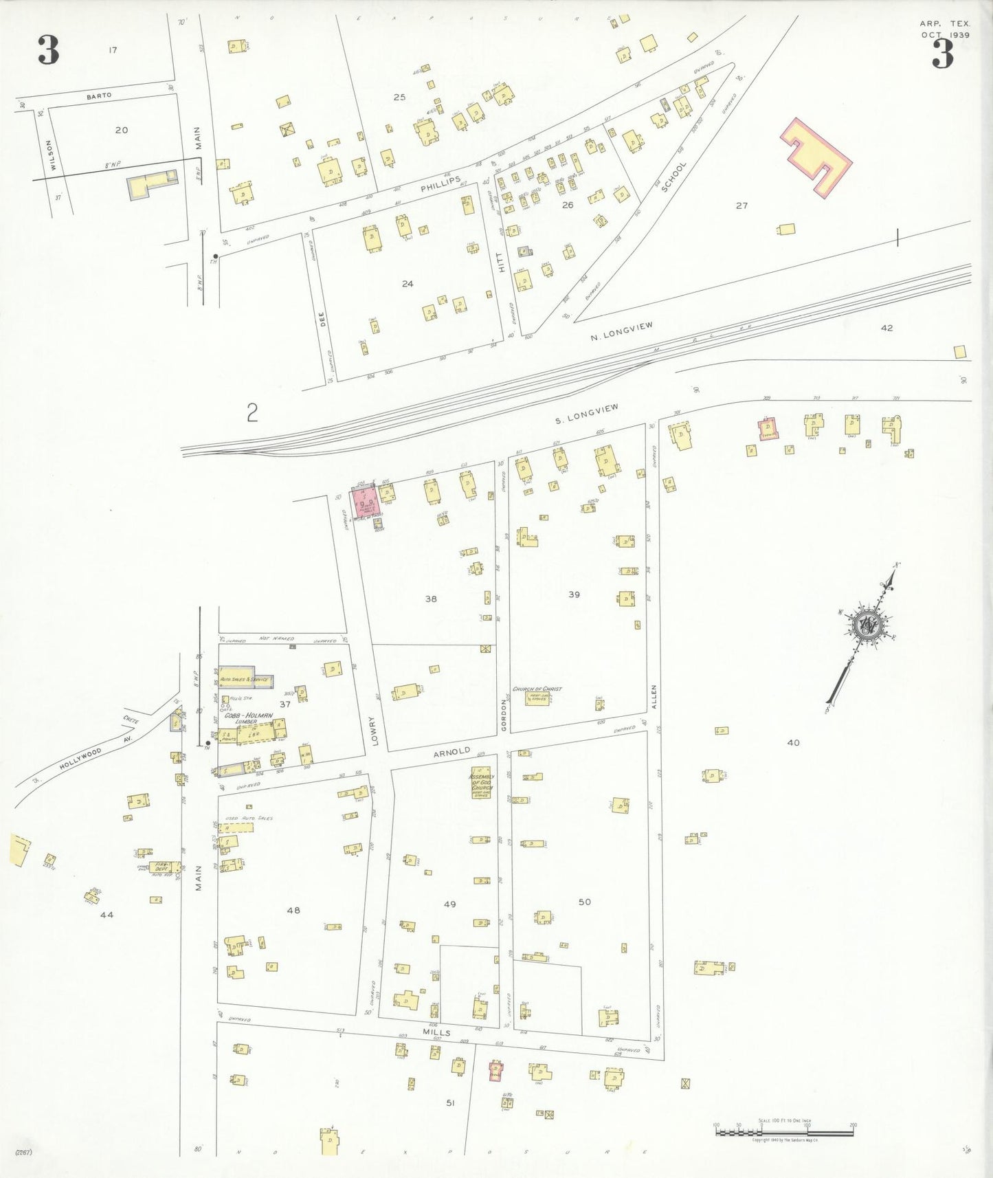 Sanborn Fire Insurance Map from Arp, Smith County, Texas (1939), Sheet #0003 - Historic Sanborn Fire Insurance Map Print, vintage old map wall art, antique decor, genealogy gift, Texas Texas map