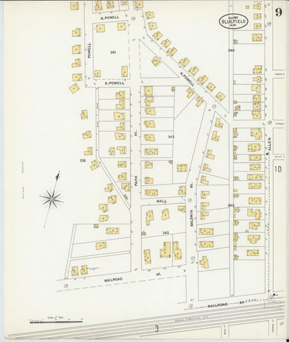 Sanborn Fire Insurance Map from Bluefield, Mercer County, West Virginia (1907), Sheet #0009 - Complete Map Set gallery image, historic Sanborn map, vintage wall art, West Virginia West Virginia