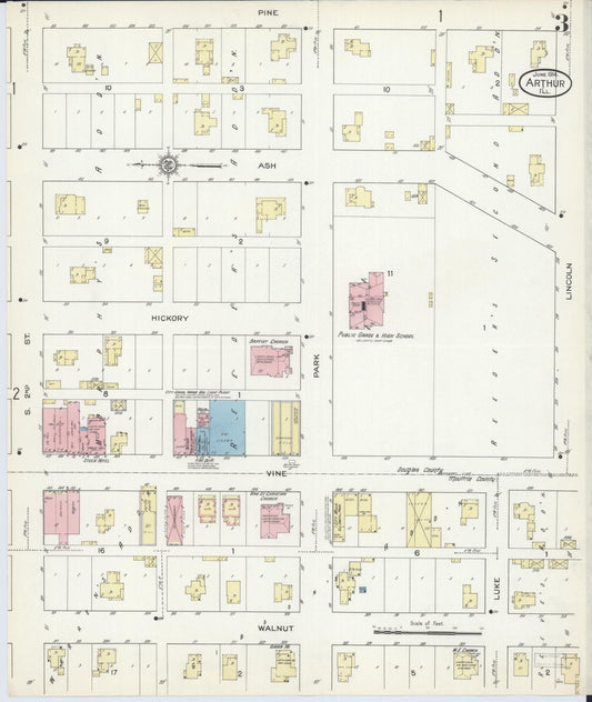 Sanborn Fire Insurance Map from Arthur, Moultrie And Douglas Counties, Illinois (1914), Sheet #0003 - Historic Sanborn Fire Insurance Map Print, vintage old map wall art, antique decor, genealogy gift, Illinois Illinois map