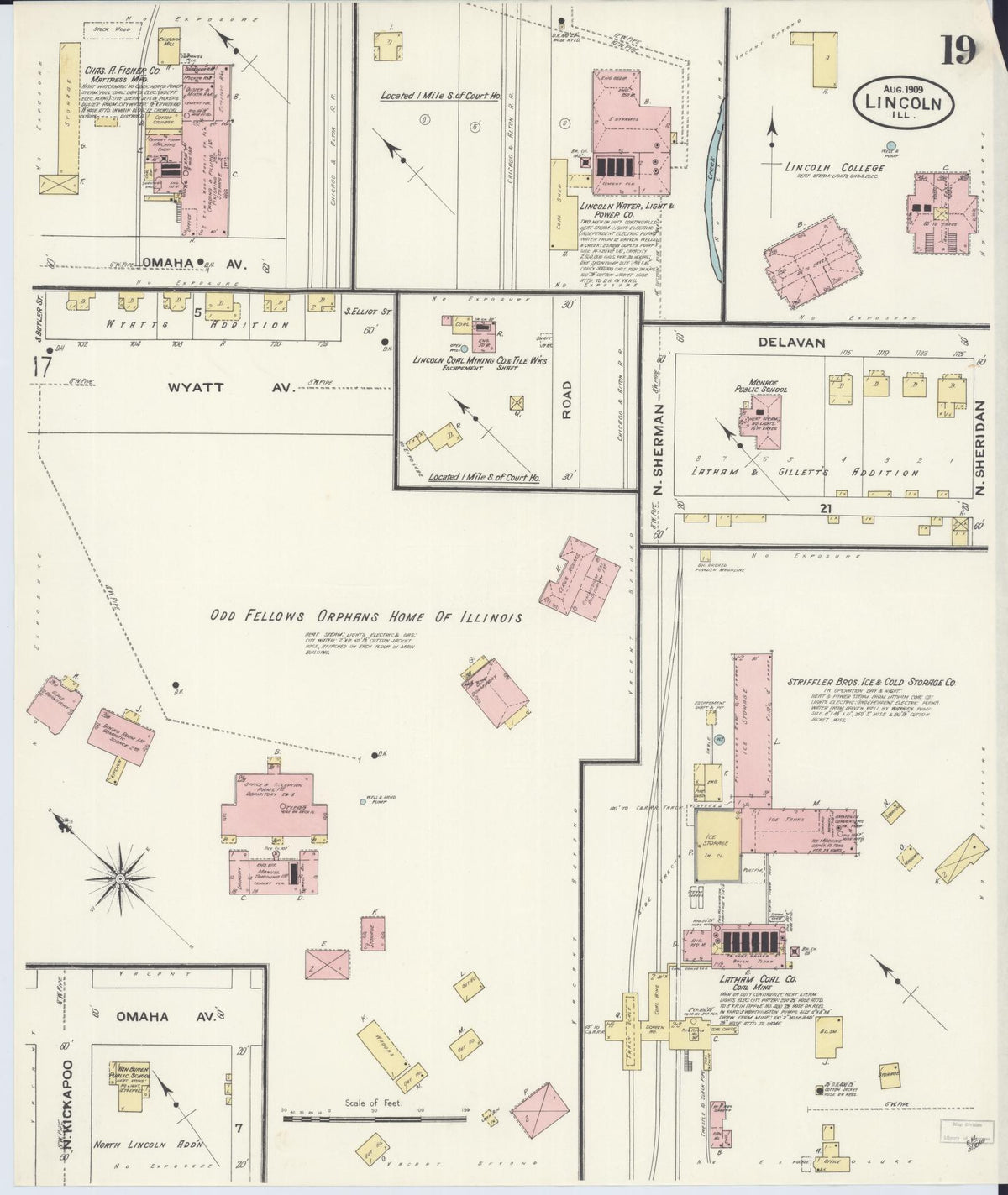 Sanborn Fire Insurance Map from Lincoln, Logan County, Illinois (1909), Sheet #0019 - Complete Map Set gallery image, historic Sanborn map, vintage wall art, Illinois Illinois