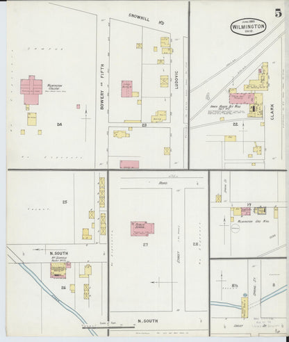 Sanborn Fire Insurance Map from Wilmington, Clinton County, Ohio (1895), Sheet #0005 - Historic Sanborn Fire Insurance Map Print, vintage old map wall art, antique decor, genealogy gift, Ohio Ohio map