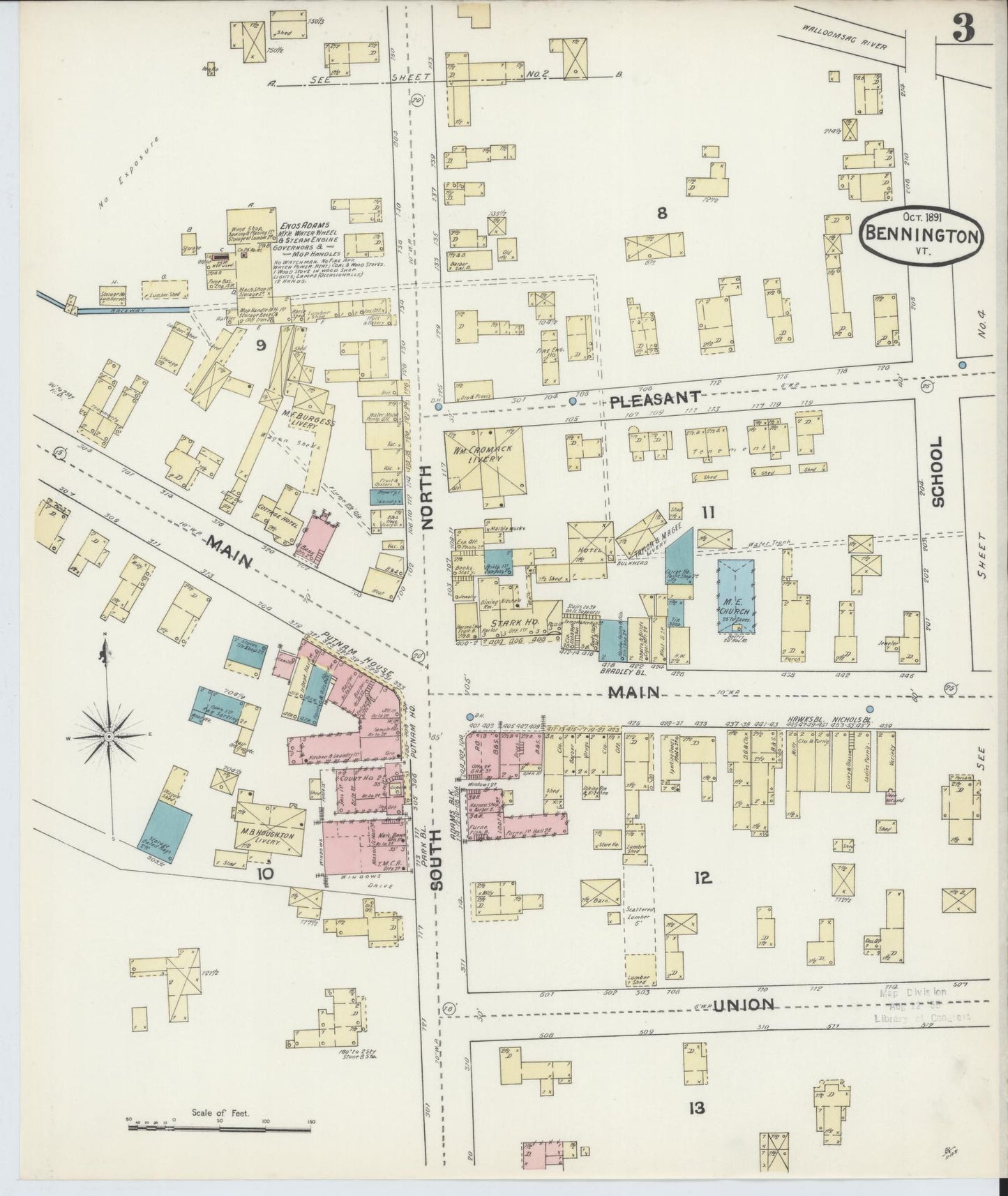 Sanborn Fire Insurance Map from Bennington, Bennington County, Vermont (1891), Sheet #0003 - Complete Map Set gallery image, historic Sanborn map, vintage wall art, Vermont Vermont
