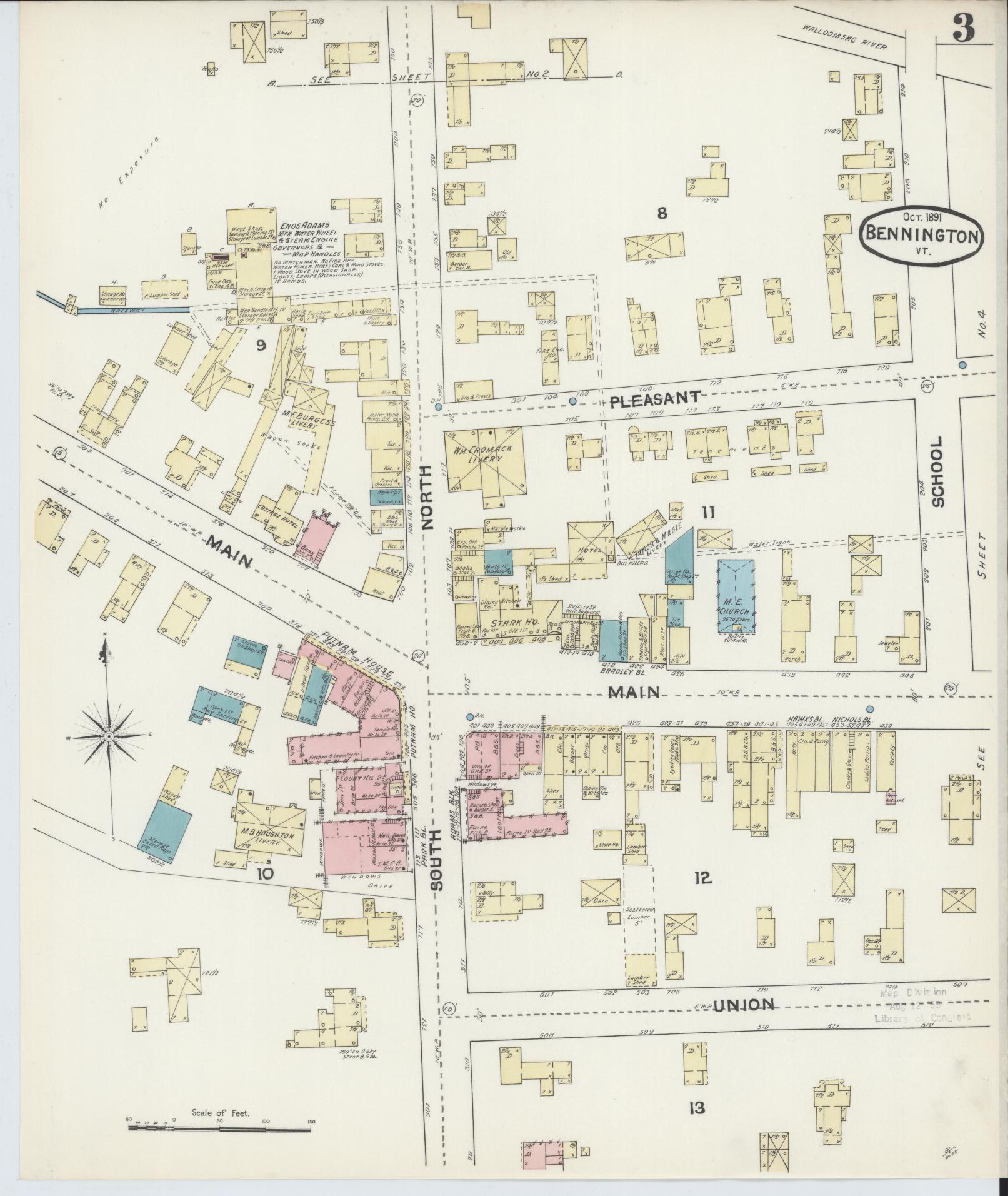 Sanborn Fire Insurance Map from Bennington, Bennington County, Vermont (1891), Sheet #0003 - Complete Map Set gallery image, historic Sanborn map, vintage wall art, Vermont Vermont