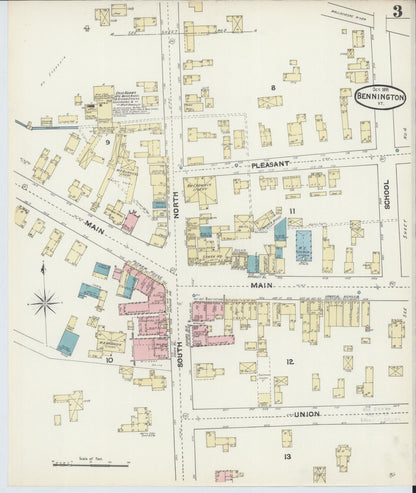 Sanborn Fire Insurance Map from Bennington, Bennington County, Vermont (1891), Sheet #0003 - Complete Map Set gallery image, historic Sanborn map, vintage wall art, Vermont Vermont