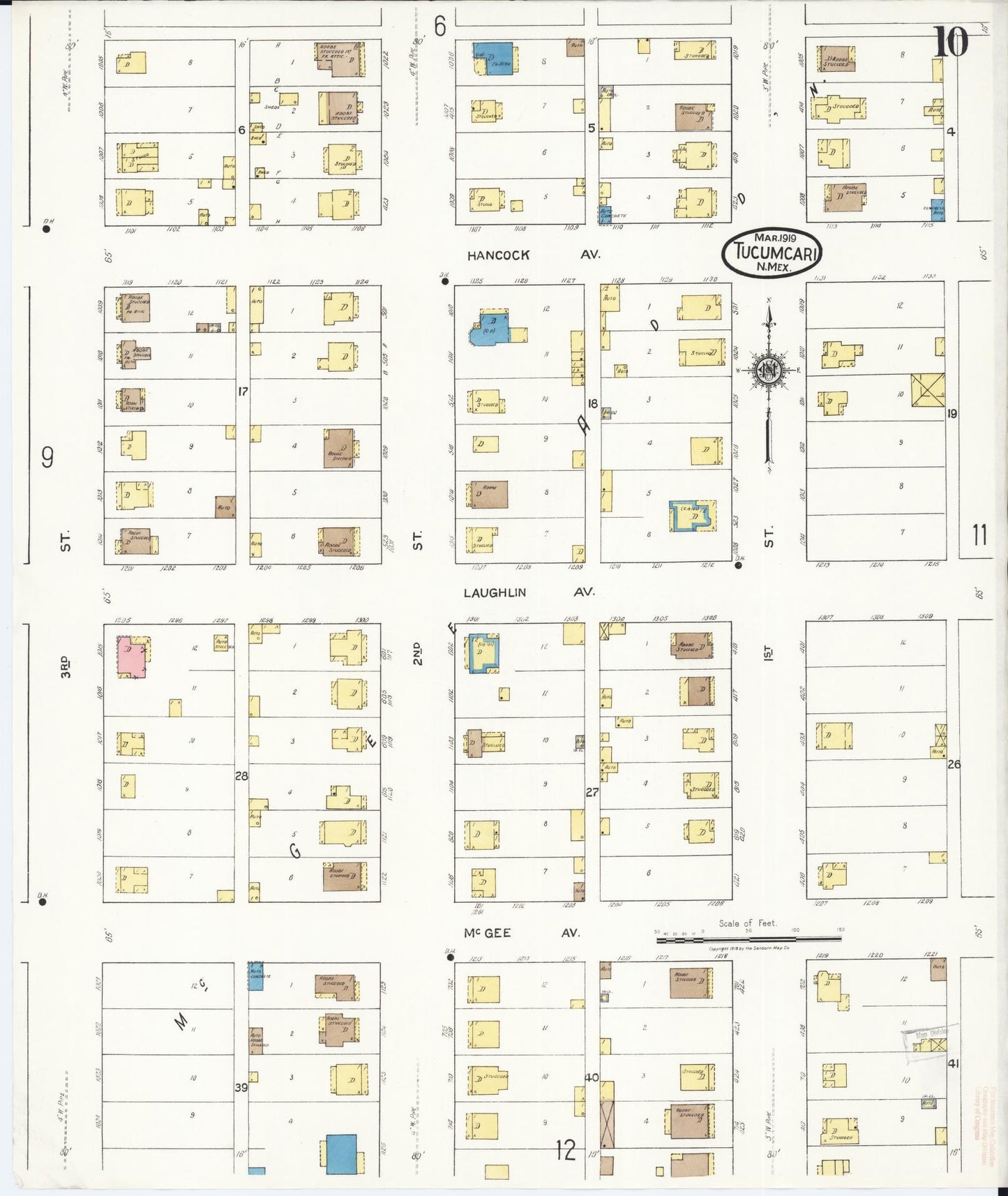 Sanborn Fire Insurance Map from Tucumcari, Quay County, New Mexico (1919), Sheet #0010 - Historic Sanborn Fire Insurance Map Print, vintage old map wall art, antique decor, genealogy gift, New Mexico New Mexico map