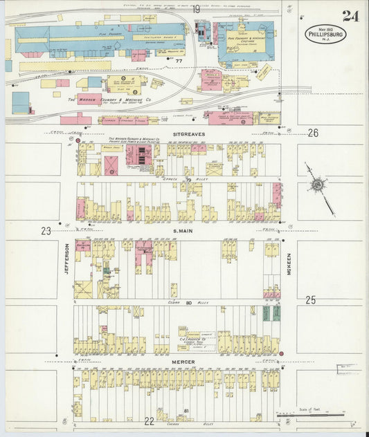 Sanborn Fire Insurance Map from Phillipsburg, Warren County, New Jersey (1910), Sheet #0024 - Historic Sanborn Fire Insurance Map Print, vintage old map wall art, antique decor, genealogy gift, New Jersey New Jersey map