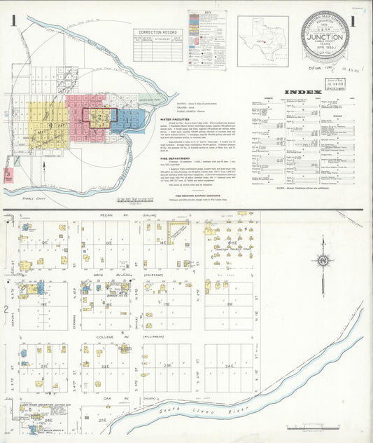 Sanborn Fire Insurance Map from Junction, Kimble County, Texas (1933), Sheet #0001 - Historic Sanborn Fire Insurance Map Print, vintage old map wall art, antique decor, genealogy gift, Texas Texas map