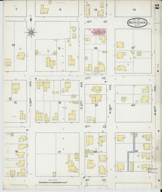 Sanborn Fire Insurance Map from Meridian, Lauderdale County, Mississippi (1893), Sheet #0002 - Historic Sanborn Fire Insurance Map Print, vintage old map wall art, antique decor, genealogy gift, Mississippi Mississippi map