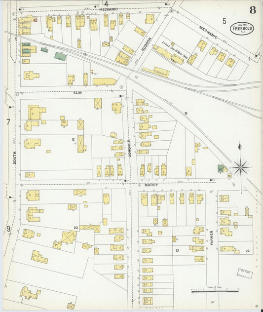 Sanborn Fire Insurance Map from Freehold, Monmouth County, New Jersey (1901), Sheet #0008 - Historic Sanborn Fire Insurance Map Print, vintage old map wall art, antique decor, genealogy gift, New Jersey New Jersey map