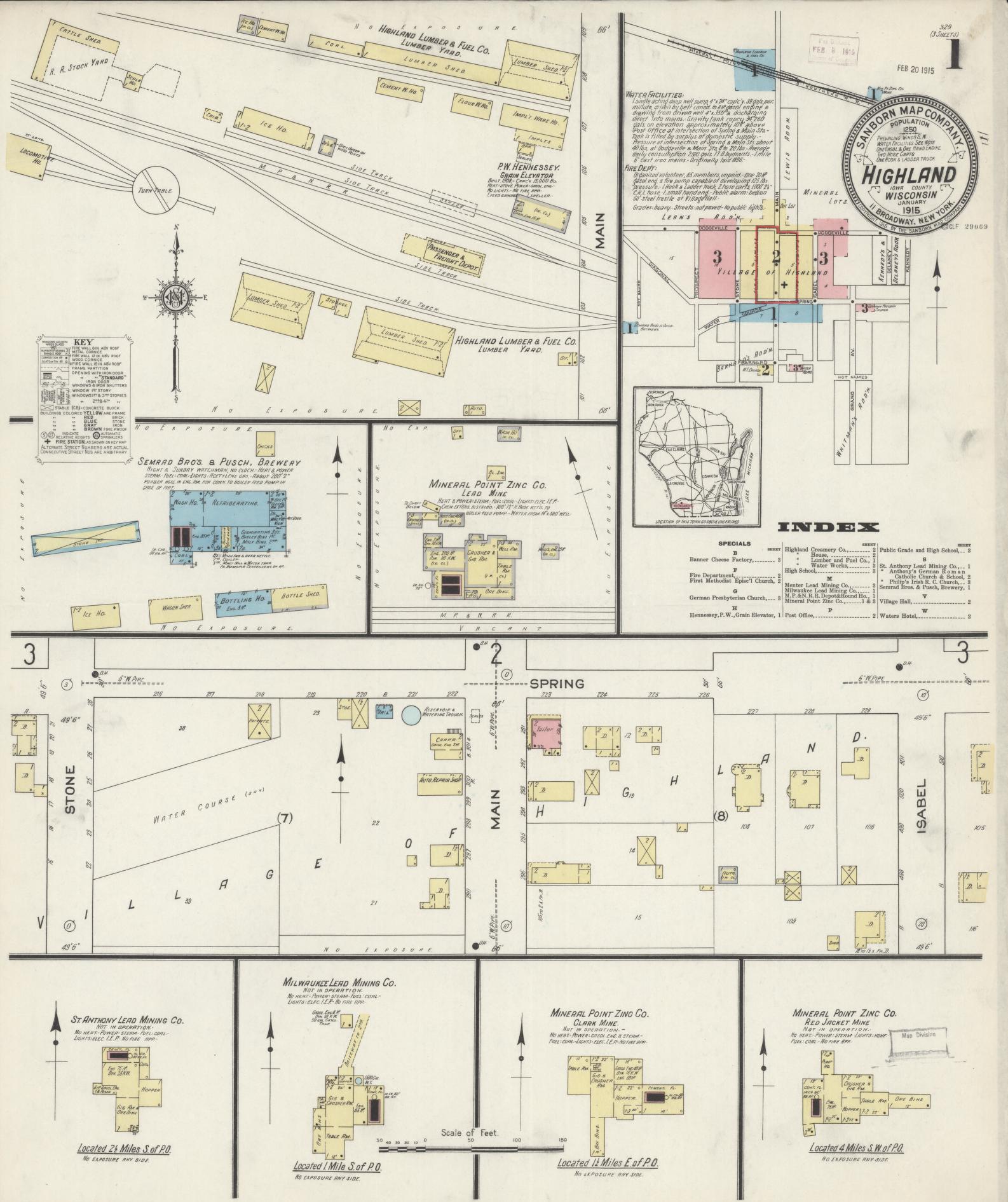 Sanborn Fire Insurance Map from Highland, Iowa County, Wisconsin (1915), Sheet #0001 - Complete Map Set gallery image, historic Sanborn map, vintage wall art, Wisconsin Wisconsin