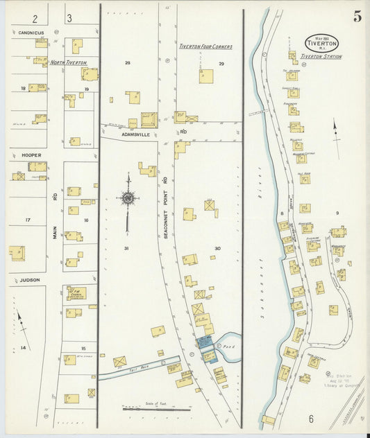Sanborn Fire Insurance Map from Tiverton, Newport County, Rhode Island (1911), Sheet #0005 - Historic Sanborn Fire Insurance Map Print, vintage old map wall art, antique decor, genealogy gift, Rhode Island Rhode Island map