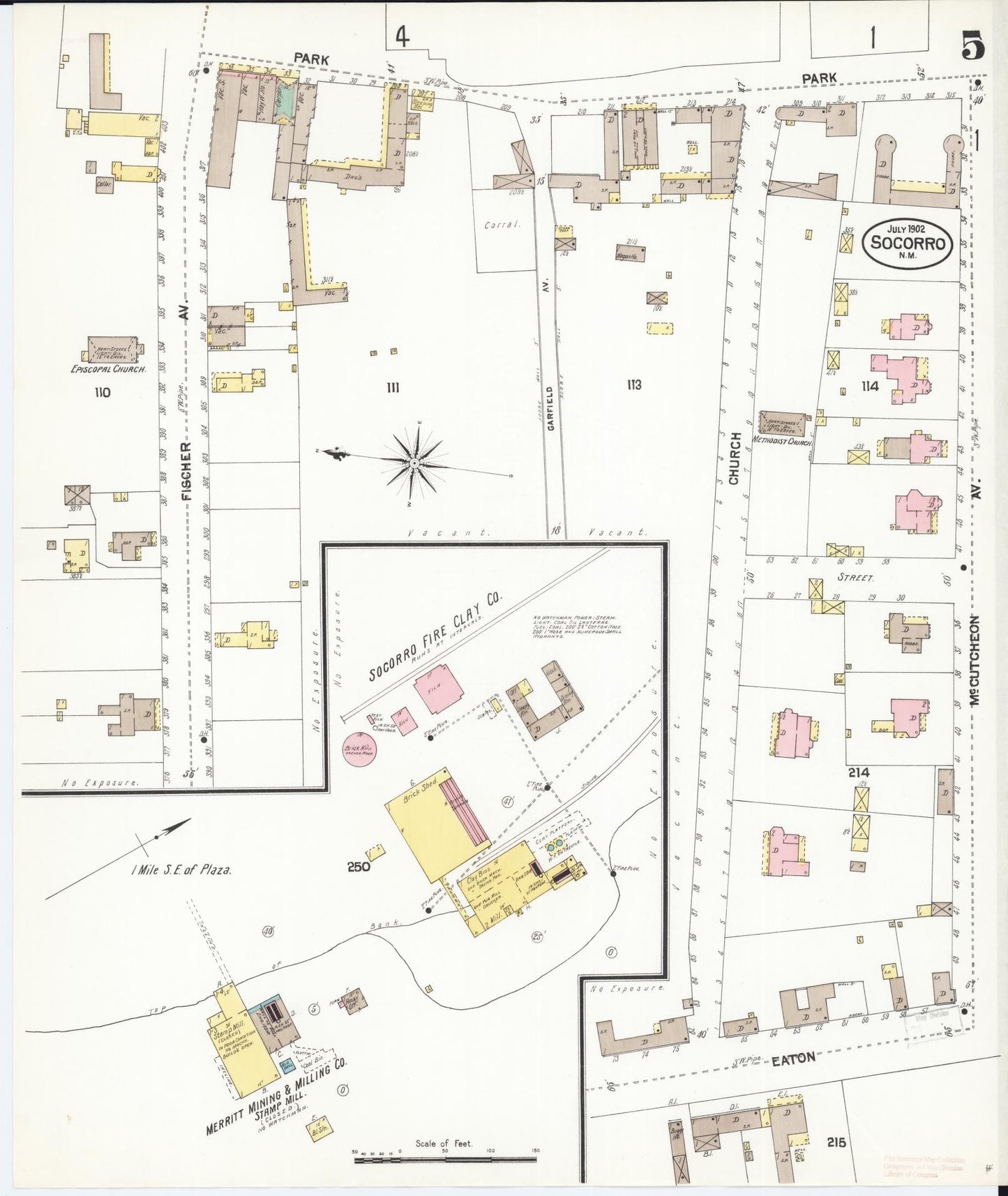 Sanborn Fire Insurance Map from Socorro, Socorro County, New Mexico (1902), Sheet #0005 - Complete Map Set gallery image, historic Sanborn map, vintage wall art, New Mexico New Mexico
