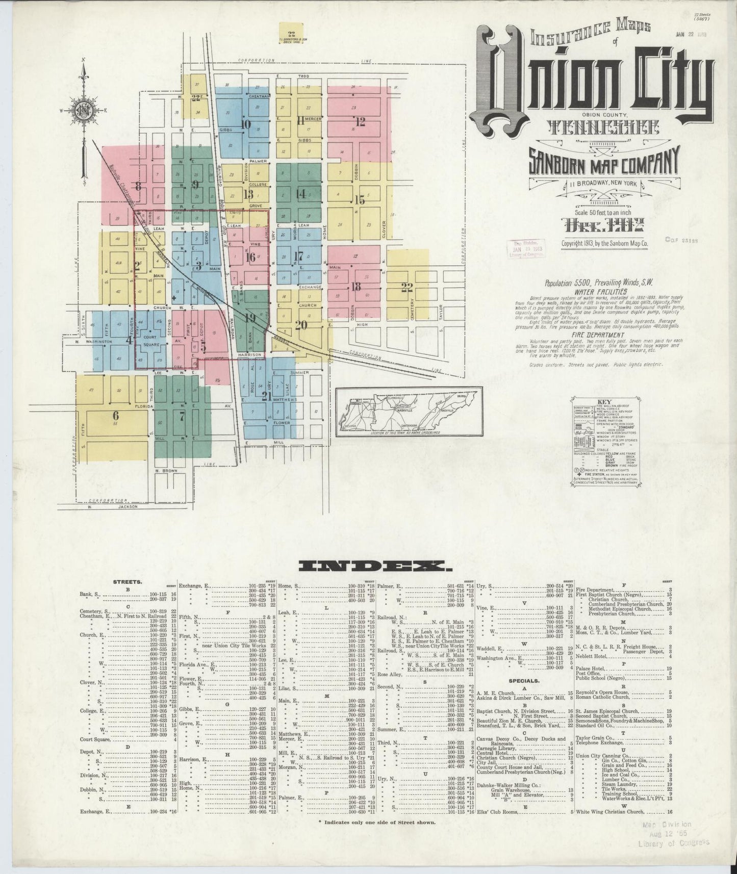 Sanborn Fire Insurance Map from Union City, Obion County, Tennessee (1912), Sheet #0001 - Complete Map Set gallery image, historic Sanborn map, vintage wall art, Tennessee Tennessee