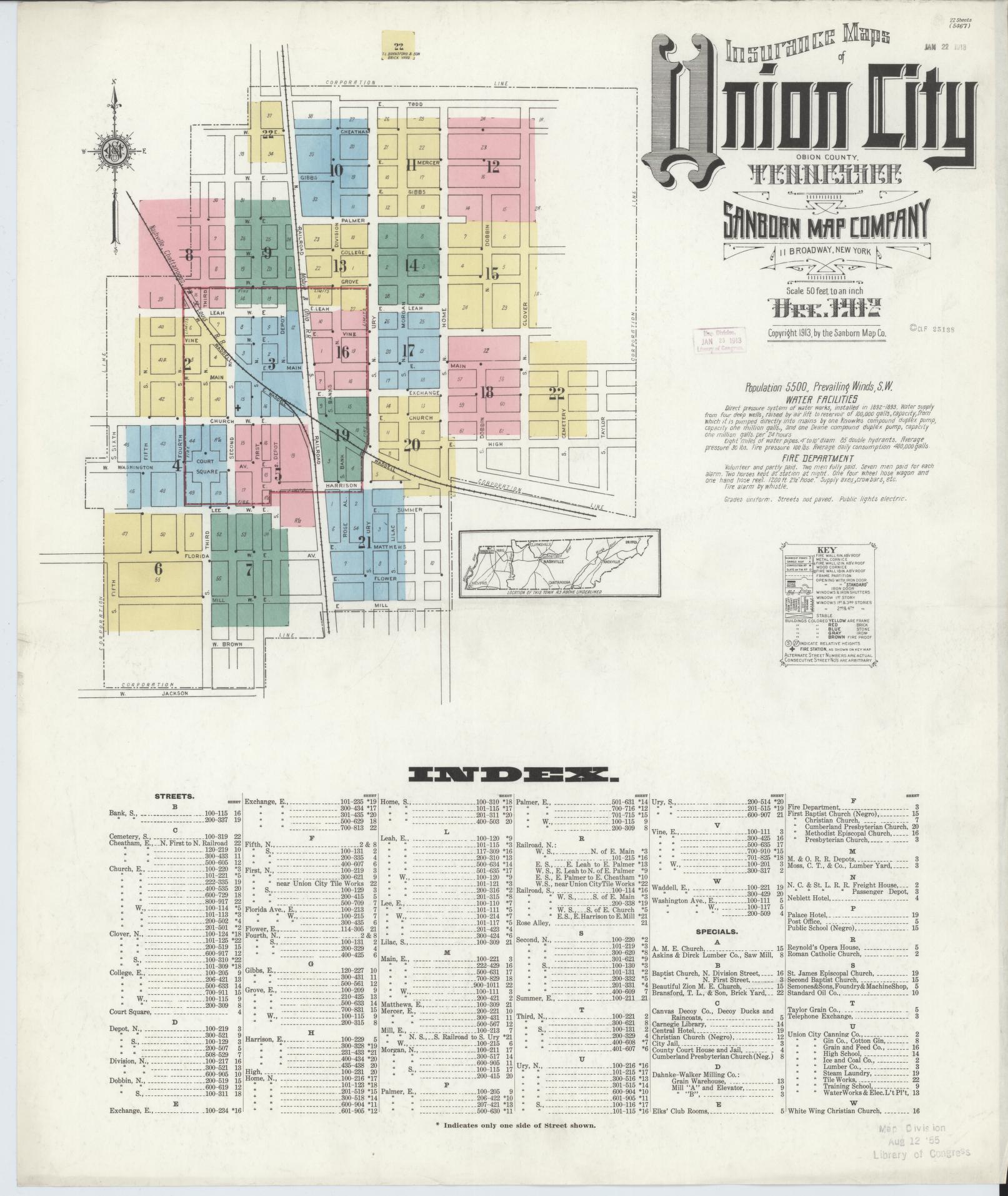 Sanborn Fire Insurance Map from Union City, Obion County, Tennessee (1912), Sheet #0001 - Complete Map Set gallery image, historic Sanborn map, vintage wall art, Tennessee Tennessee