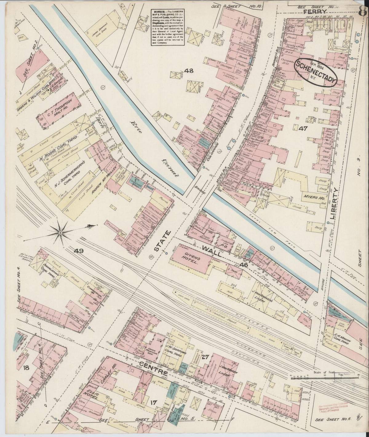 Sanborn Fire Insurance Map from Schenectady, Schenectady County, New York (1884), Sheet #0008 - Historic Sanborn Fire Insurance Map Print, vintage old map wall art, antique decor, genealogy gift, New York New York map