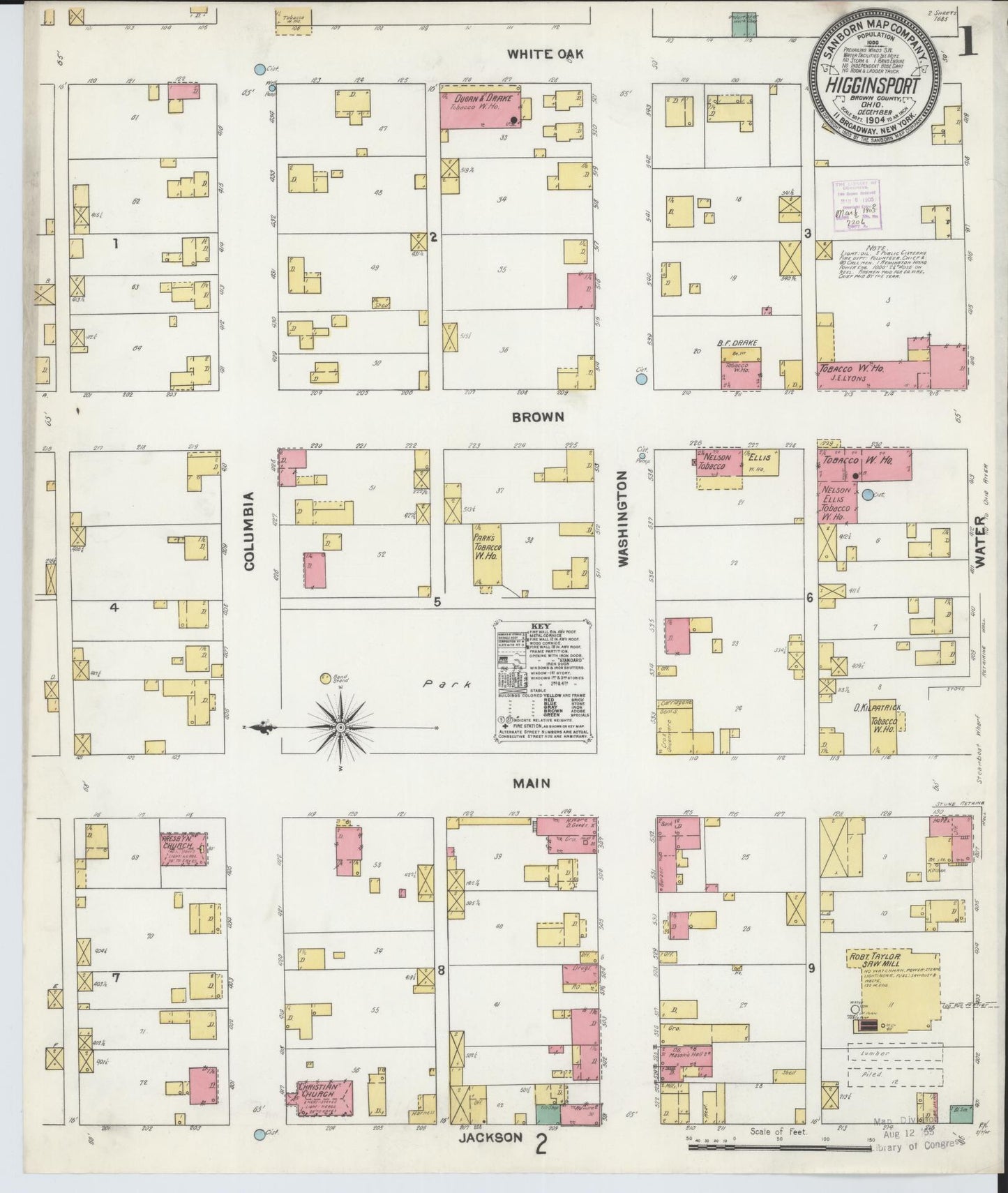 Sanborn Fire Insurance Map from Higginsport, Brown County, Ohio (1904), Sheet #0001 - Historic Sanborn Fire Insurance Map Print, vintage old map wall art, antique decor, genealogy gift, Ohio Ohio map