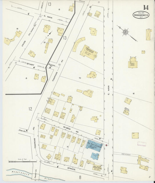 Sanborn Fire Insurance Map from Mamaroneck, Westchester County, New York (1912), Sheet #0013 - Historic Sanborn Fire Insurance Map Print, vintage old map wall art, antique decor, genealogy gift, New York New York map