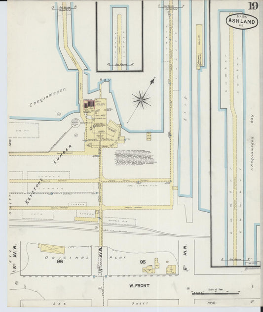 Sanborn Fire Insurance Map from Ashland, Ashland County, Wisconsin (1890), Sheet #0019 - Historic Sanborn Fire Insurance Map Print, vintage old map wall art, antique decor, genealogy gift, Wisconsin Wisconsin map