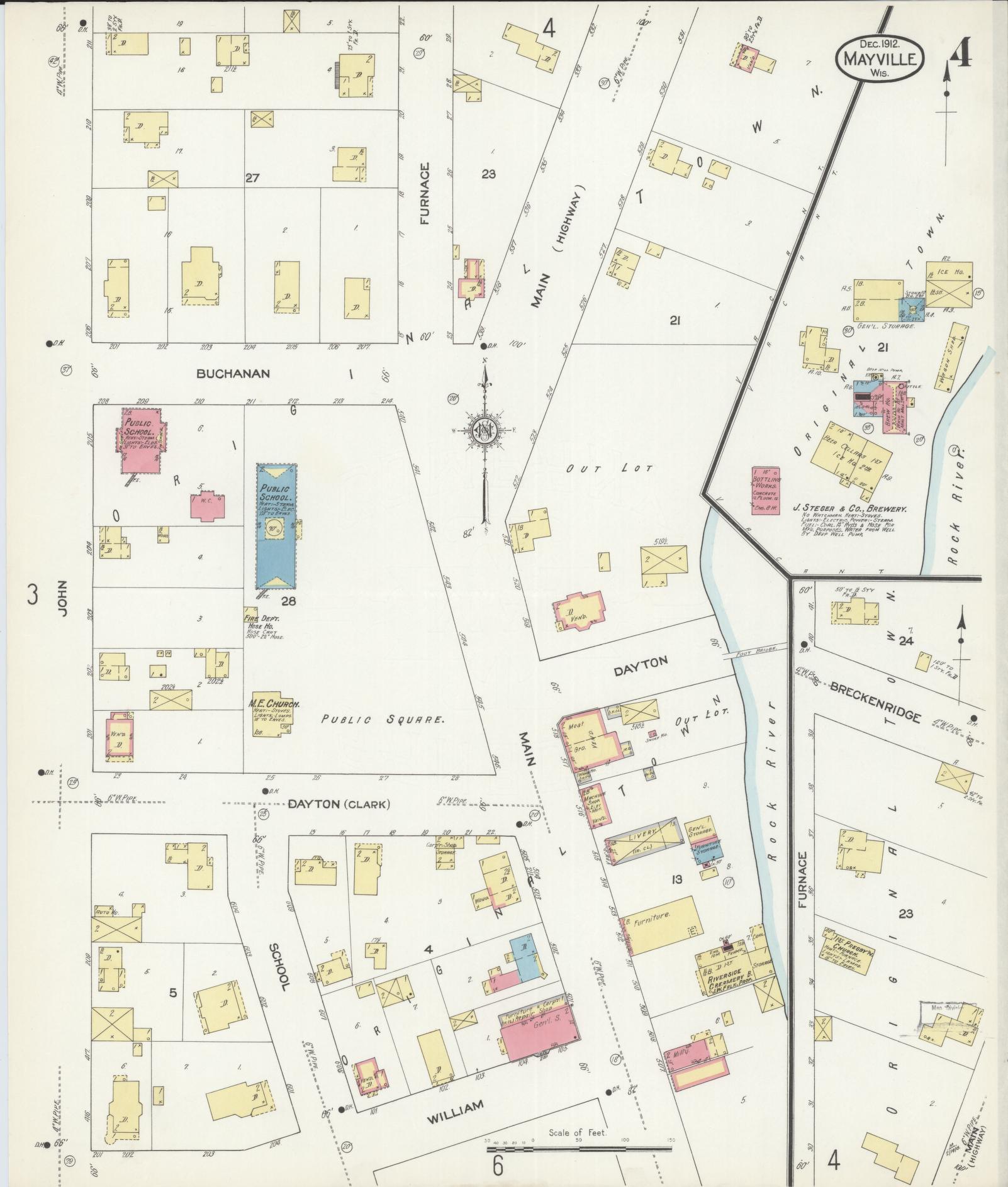 Sanborn Fire Insurance Map from Mayville, Dodge County, Wisconsin (1912), Sheet #0004 - Complete Map Set gallery image, historic Sanborn map, vintage wall art, Wisconsin Wisconsin