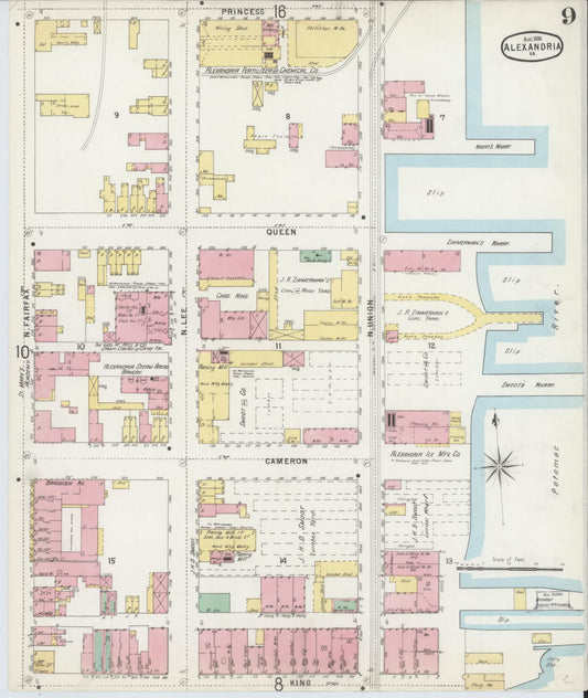 Sanborn Fire Insurance Map from Alexandria, Independent Cities, Virginia (1891), Sheet #0009 - Historic Sanborn Fire Insurance Map Print, vintage old map wall art, antique decor, genealogy gift, Virginia Virginia map