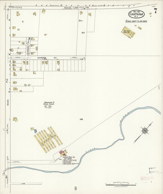 Sanborn Fire Insurance Map from Chatham, Morris County, New Jersey (1921), Sheet #0007 - Historic Sanborn Fire Insurance Map Print, vintage old map wall art, antique decor, genealogy gift, New Jersey New Jersey map