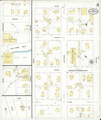 Sanborn Fire Insurance Map from Clear Lake, Cerro Gordo County, Iowa (1909), Sheet #0003 - Historic Sanborn Fire Insurance Map Print