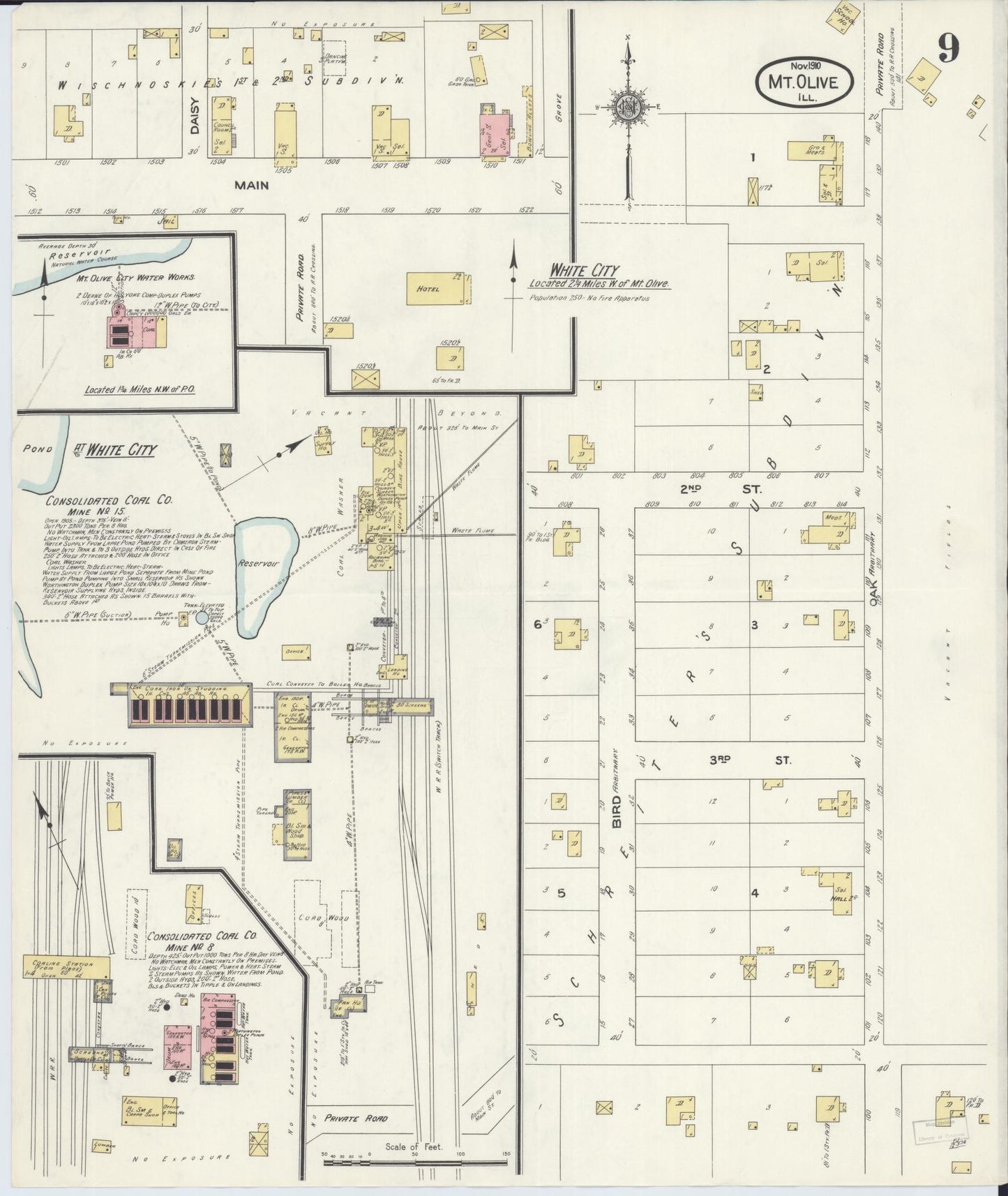 Sanborn Fire Insurance Map from Mount Olive, Macoupin County, Illinois (1910), Sheet #0009 - Complete Map Set gallery image, historic Sanborn map, vintage wall art, Illinois Illinois