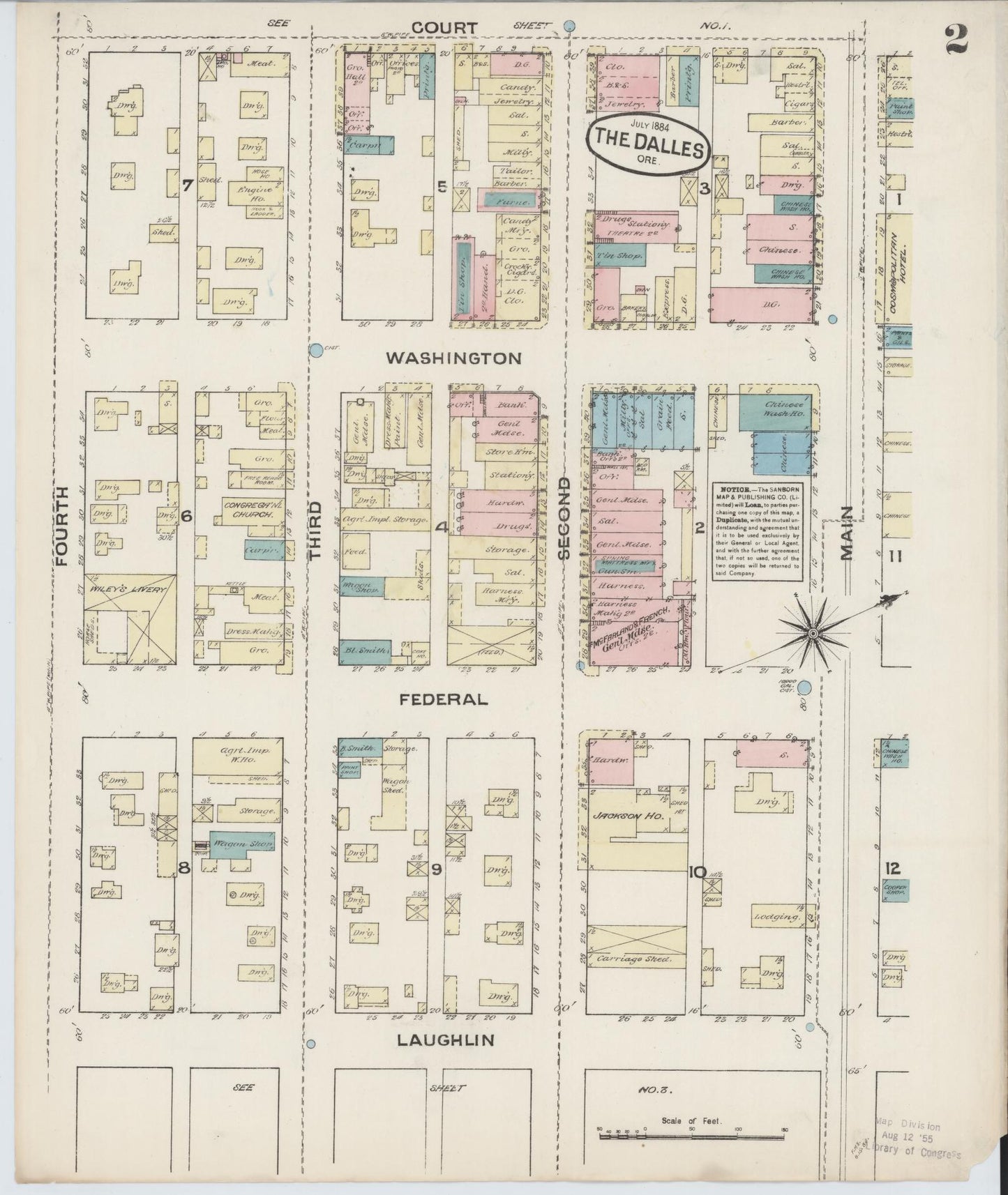 Sanborn Fire Insurance Map from The Dalles, Wasco County, Oregon (1884), Sheet #0002 - Historic Sanborn Fire Insurance Map Print, vintage old map wall art, antique decor, genealogy gift, Oregon Oregon map