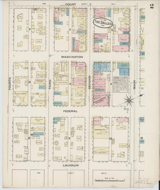 Sanborn Fire Insurance Map from The Dalles, Wasco County, Oregon (1884), Sheet #0002 - Historic Sanborn Fire Insurance Map Print, vintage old map wall art, antique decor, genealogy gift, Oregon Oregon map