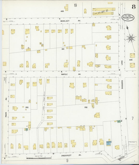 Sanborn Fire Insurance Map from Glen Cove, Nassau County, New York (1908), Sheet #0008 - Historic Sanborn Fire Insurance Map Print, vintage old map wall art, antique decor, genealogy gift, New York New York map
