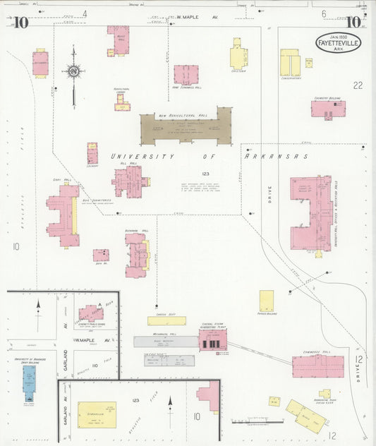 Sanborn Fire Insurance Map from Fayetteville, Washington County, Arkansas (1930), Sheet #0010 - Historic Sanborn Fire Insurance Map Print, vintage old map wall art, antique decor, genealogy gift, Arkansas Arkansas map