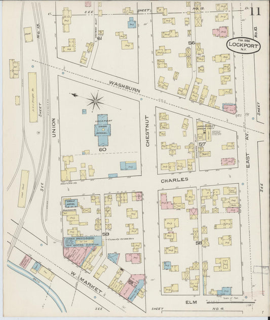 Sanborn Fire Insurance Map from Lockport, Niagara County, New York (1886), Sheet #0010 - Historic Sanborn Fire Insurance Map Print, vintage old map wall art, antique decor, genealogy gift, New York New York map