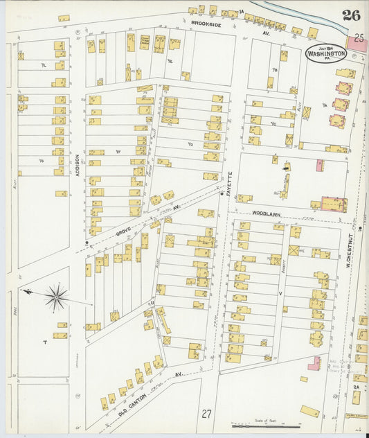 Sanborn Fire Insurance Map from Washington, Washington County, Pennsylvania (1904), Sheet #0026 - Historic Sanborn Fire Insurance Map Print, vintage old map wall art, antique decor, genealogy gift, Sanborn Fire Insurance Map from Washington Washington map