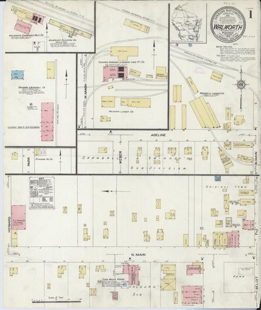 Sanborn Fire Insurance Map from Walworth, Walworth County, Wisconsin (1912), Sheet #0001 - Complete Map Set gallery image, historic Sanborn map, vintage wall art, Wisconsin Wisconsin