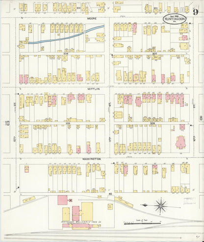 Sanborn Fire Insurance Map from Huntingdon, Huntingdon County, Pennsylvania (1906), Sheet #0009 - Historic Sanborn Fire Insurance Map Print, vintage old map wall art, antique decor, genealogy gift, Pennsylvania Pennsylvania map