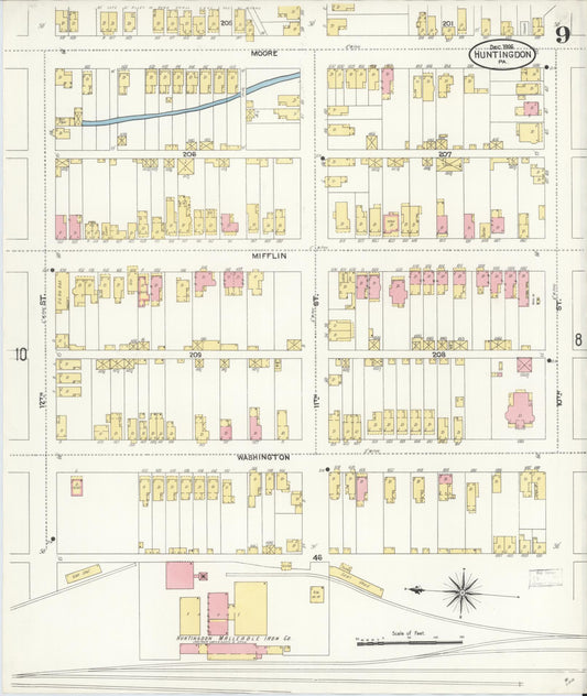 Sanborn Fire Insurance Map from Huntingdon, Huntingdon County, Pennsylvania (1906), Sheet #0009 - Historic Sanborn Fire Insurance Map Print, vintage old map wall art, antique decor, genealogy gift, Pennsylvania Pennsylvania map