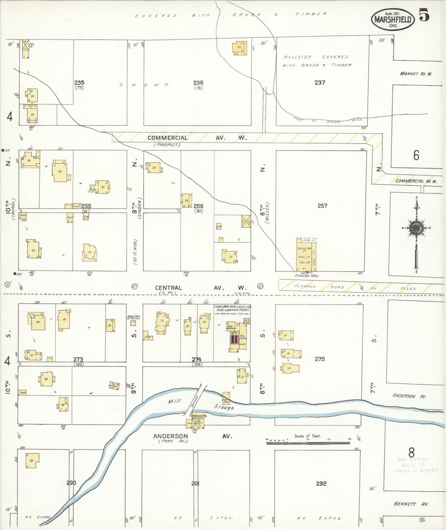 Sanborn Fire Insurance Map from Marshfield, Coos County, Oregon (1911), Sheet #0005 - Historic Sanborn Fire Insurance Map Print, vintage old map wall art, antique decor, genealogy gift, Oregon Oregon map
