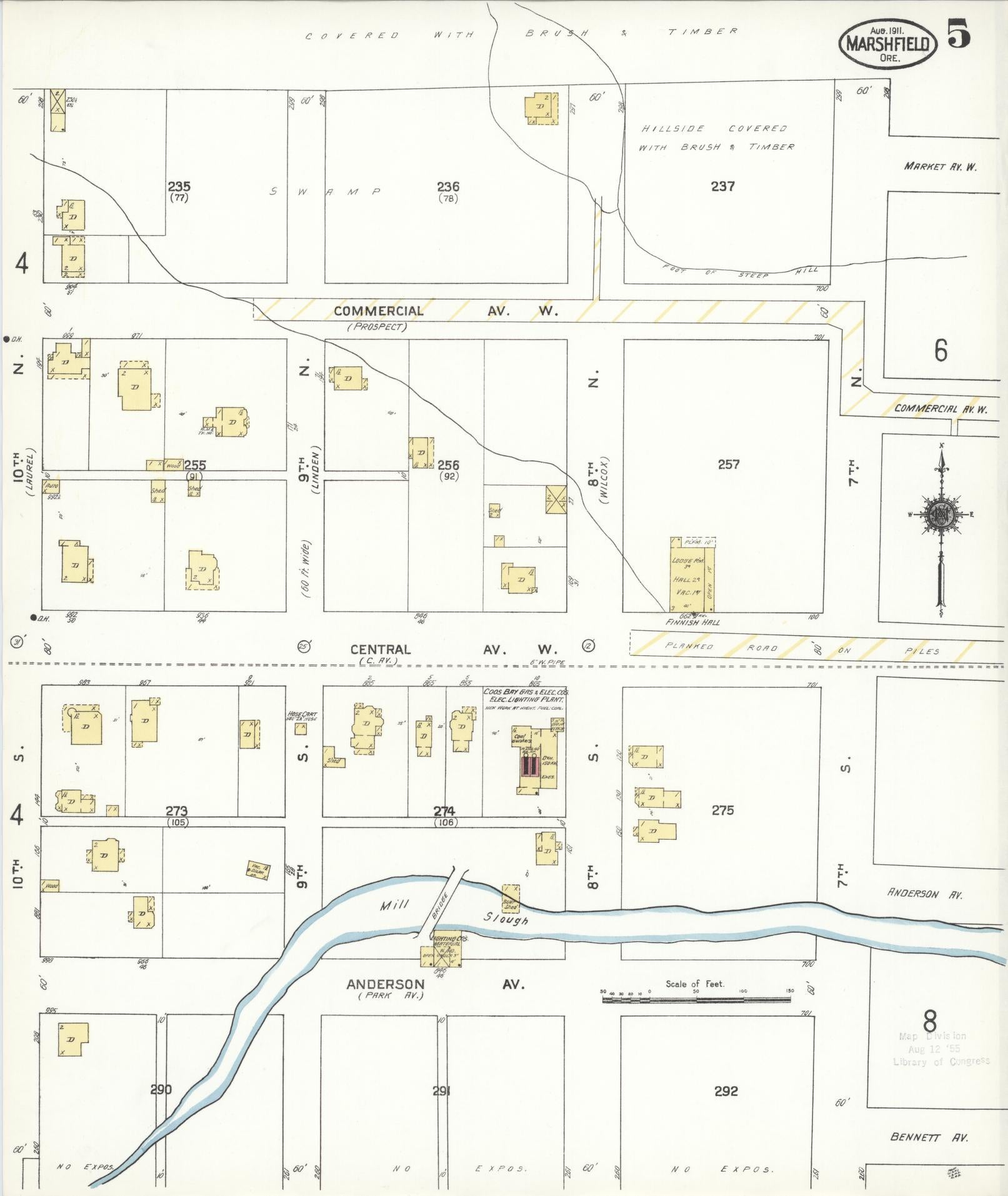 Sanborn Fire Insurance Map from Marshfield, Coos County, Oregon (1911), Sheet #0005 - Historic Sanborn Fire Insurance Map Print, vintage old map wall art, antique decor, genealogy gift, Oregon Oregon map